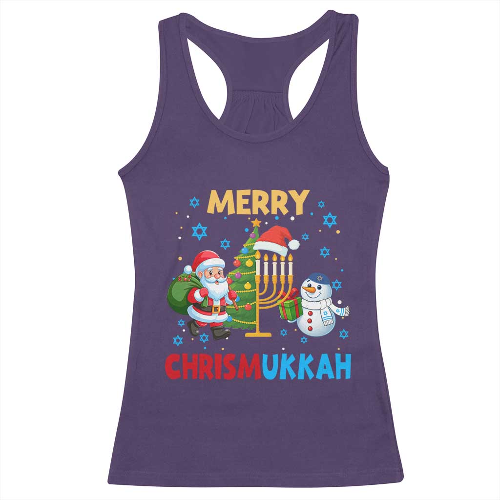 Merry Chrismukkah Racerback Tank Top Happy Christmas Hanukkah Jewish Santa Snowman - Wonder Print Shop