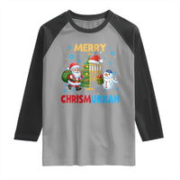 Merry Chrismukkah Raglan Shirt Happy Christmas Hanukkah Jewish Santa Snowman - Wonder Print Shop