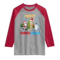 Merry Chrismukkah Raglan Shirt Happy Christmas Hanukkah Jewish Santa Snowman - Wonder Print Shop