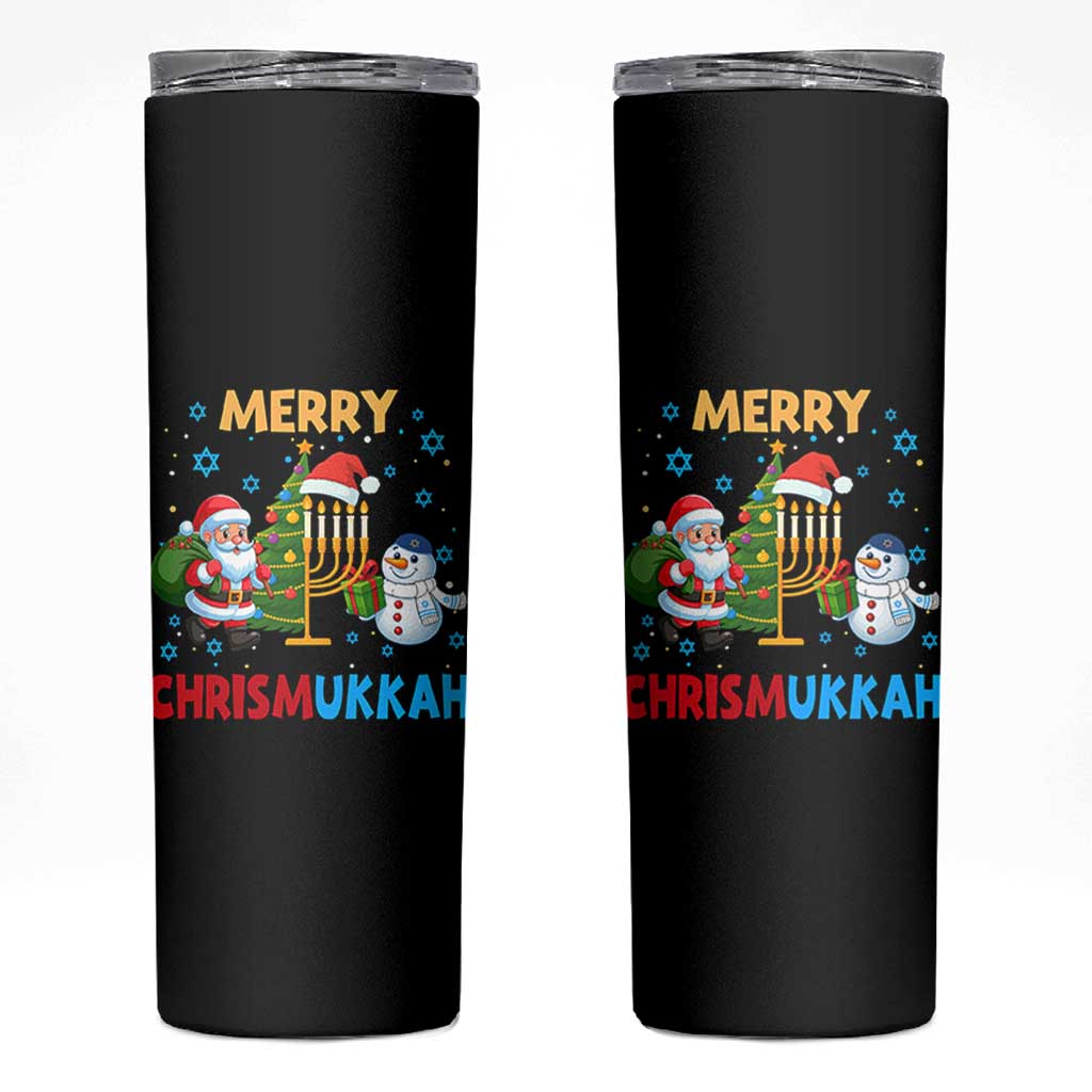 Merry Chrismukkah Skinny Tumbler Happy Christmas Hanukkah Jewish Santa Snowman - Wonder Print Shop