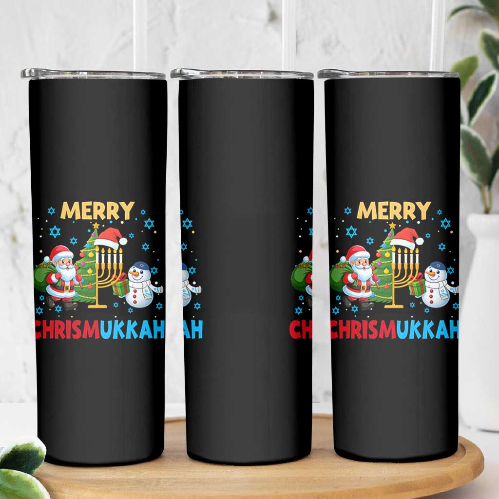 Merry Chrismukkah Skinny Tumbler Happy Christmas Hanukkah Jewish Santa Snowman - Wonder Print Shop