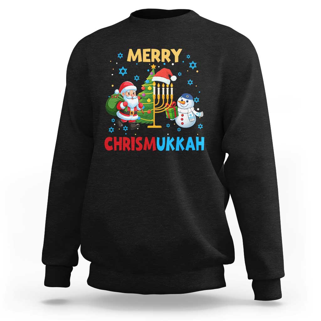 Merry Chrismukkah Sweatshirt Happy Christmas Hanukkah Jewish Santa Snowman - Wonder Print Shop