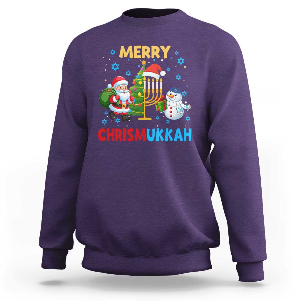 Merry Chrismukkah Sweatshirt Happy Christmas Hanukkah Jewish Santa Snowman - Wonder Print Shop