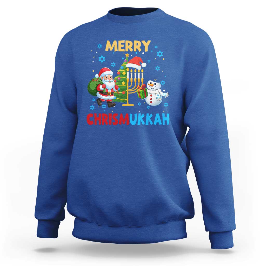 Merry Chrismukkah Sweatshirt Happy Christmas Hanukkah Jewish Santa Snowman - Wonder Print Shop