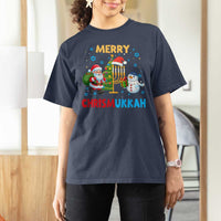 Merry Chrismukkah T Shirt For Women Happy Christmas Hanukkah Jewish Santa Snowman - Wonder Print Shop