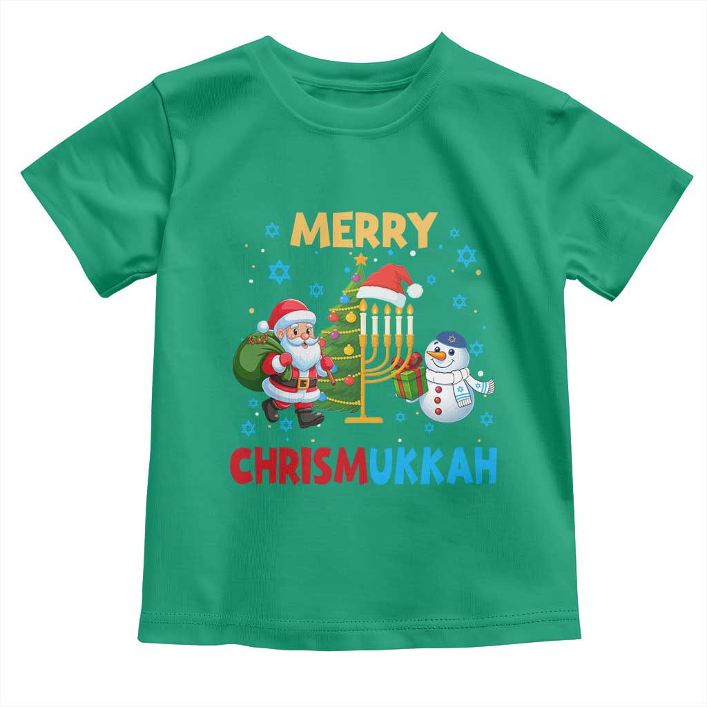 Merry Chrismukkah Toddler T Shirt Happy Christmas Hanukkah Jewish Santa Snowman - Wonder Print Shop