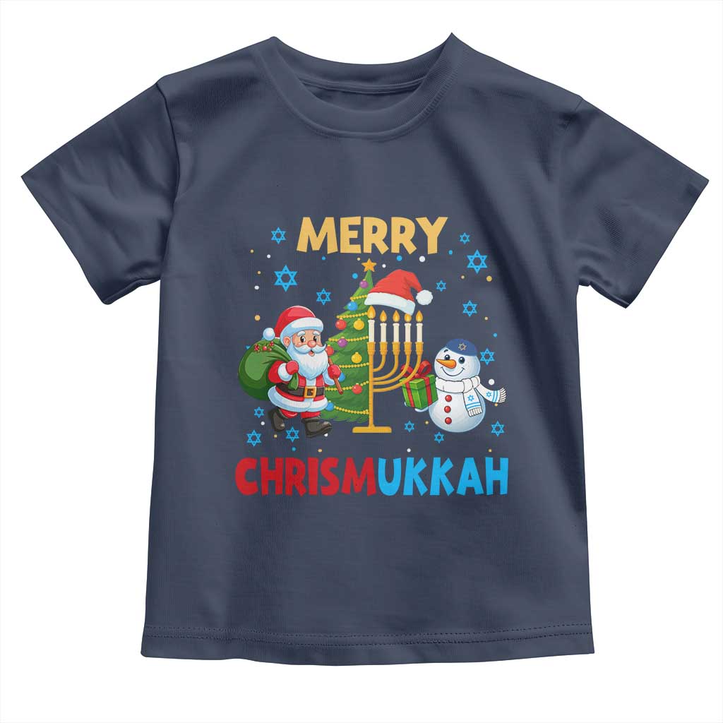 Merry Chrismukkah Toddler T Shirt Happy Christmas Hanukkah Jewish Santa Snowman - Wonder Print Shop