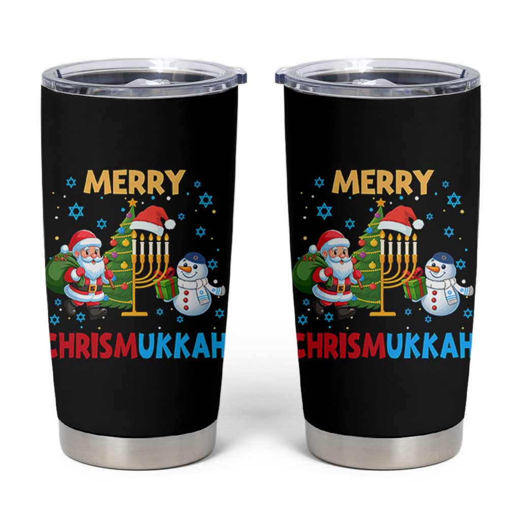 Merry Chrismukkah Tumbler Cup Happy Christmas Hanukkah Jewish Santa Snowman - Wonder Print Shop