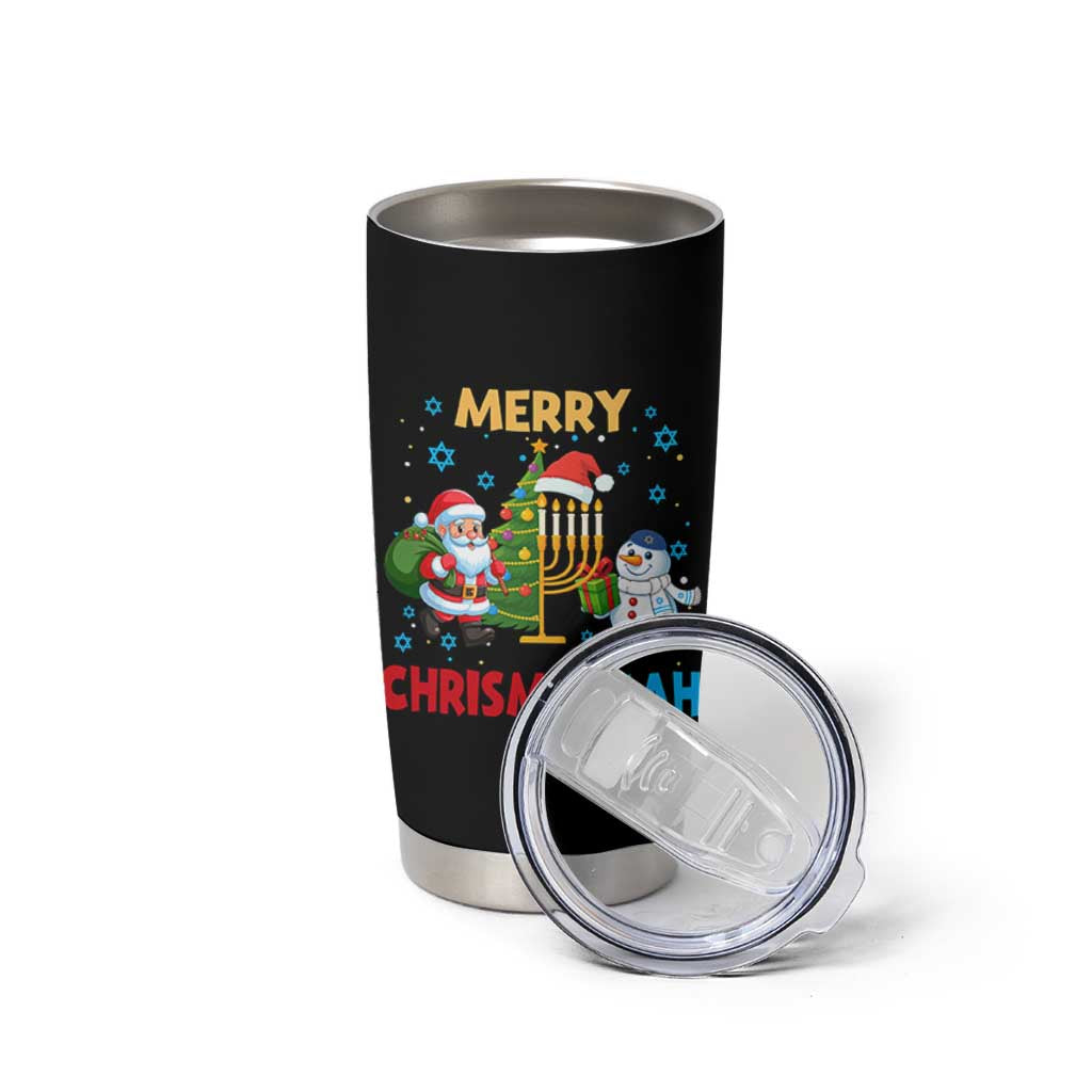 Merry Chrismukkah Tumbler Cup Happy Christmas Hanukkah Jewish Santa Snowman - Wonder Print Shop