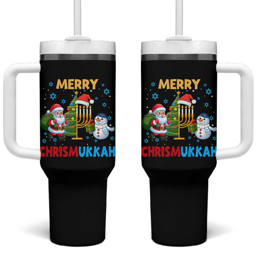 Merry Chrismukkah Tumbler With Handle Happy Christmas Hanukkah Jewish Santa Snowman - Wonder Print Shop