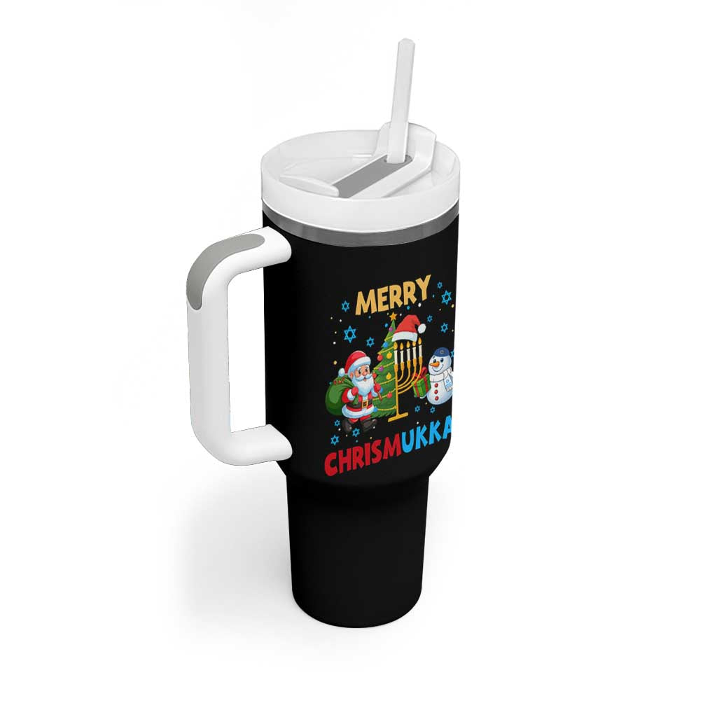 Merry Chrismukkah Tumbler With Handle Happy Christmas Hanukkah Jewish Santa Snowman - Wonder Print Shop