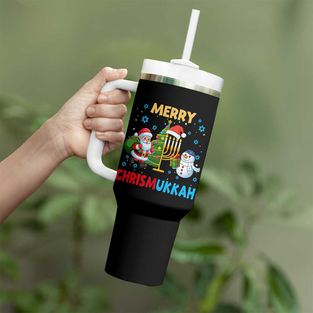 Merry Chrismukkah Tumbler With Handle Happy Christmas Hanukkah Jewish Santa Snowman - Wonder Print Shop