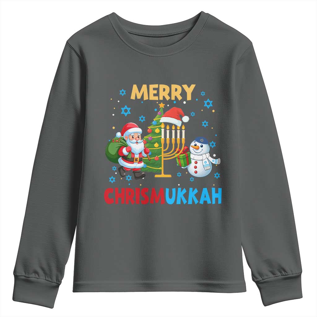Merry Chrismukkah Youth Sweatshirt Happy Christmas Hanukkah Jewish Santa Snowman - Wonder Print Shop