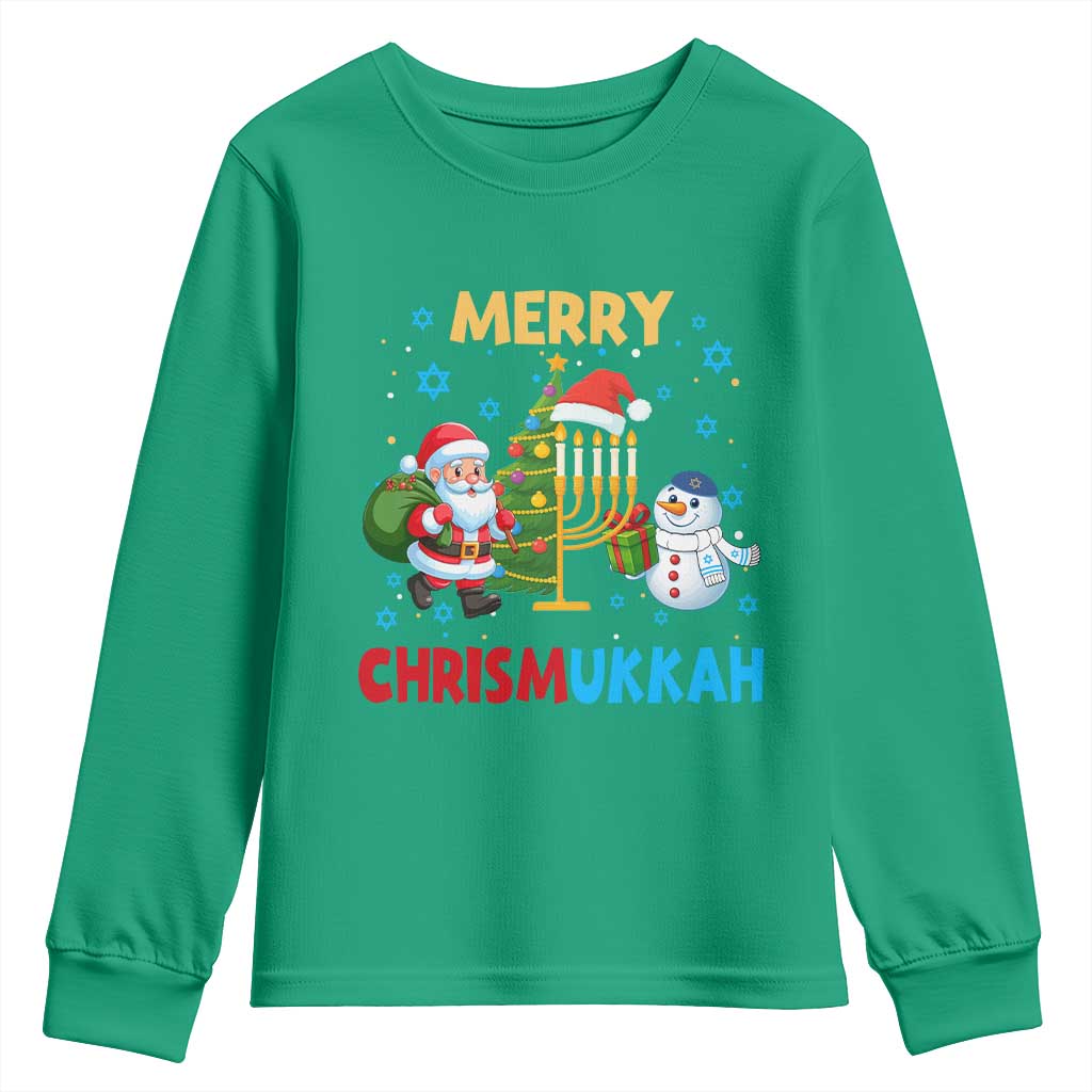 Merry Chrismukkah Youth Sweatshirt Happy Christmas Hanukkah Jewish Santa Snowman - Wonder Print Shop