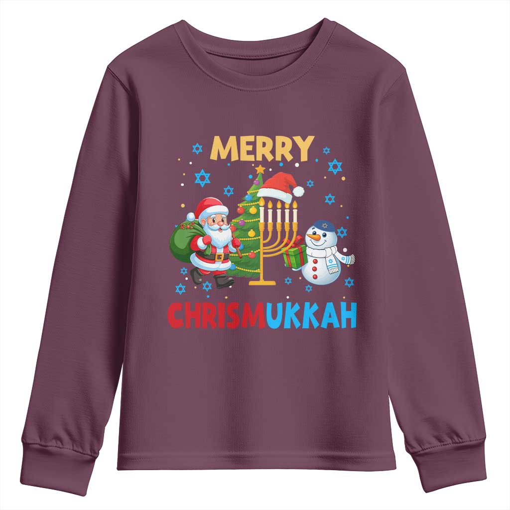 Merry Chrismukkah Youth Sweatshirt Happy Christmas Hanukkah Jewish Santa Snowman - Wonder Print Shop