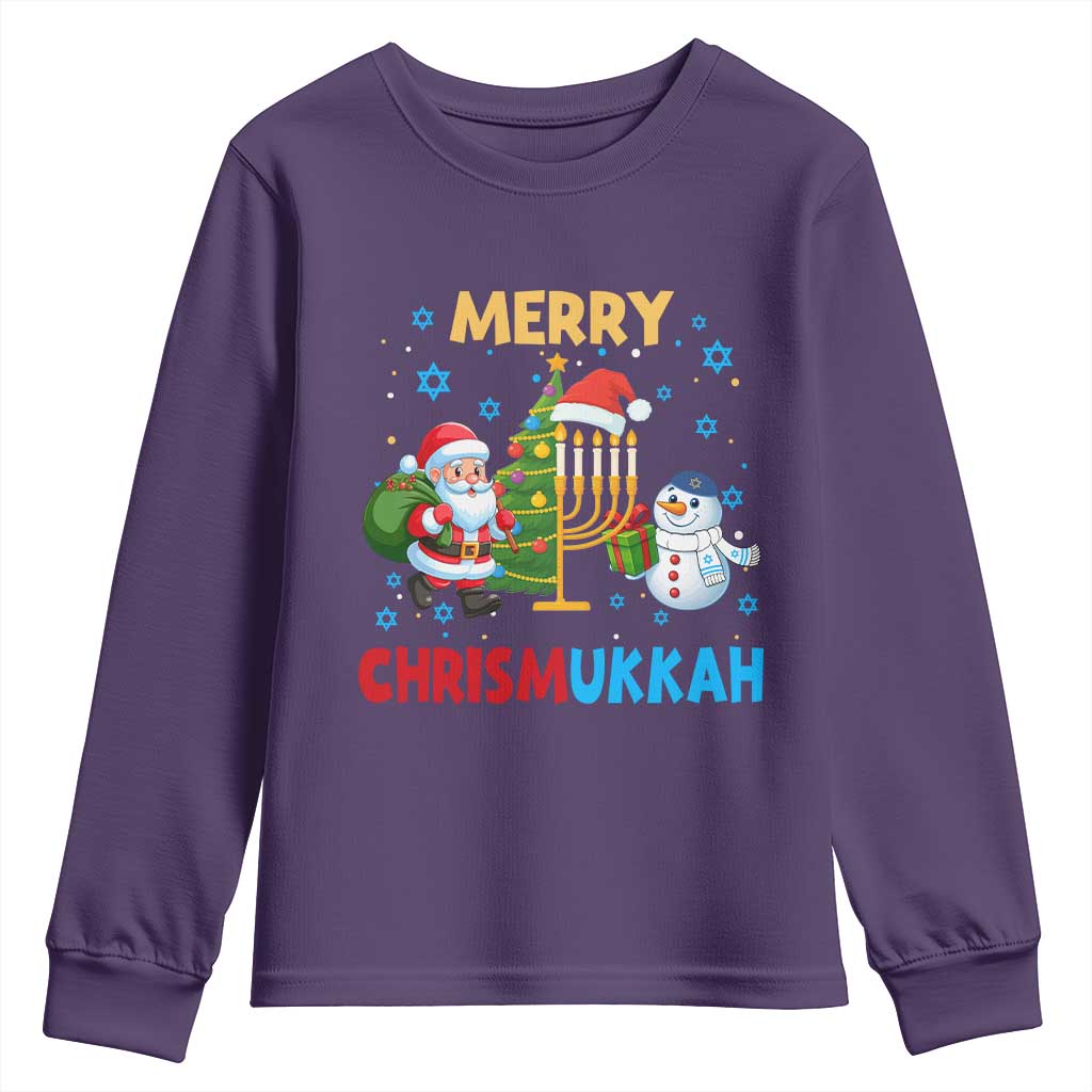 Merry Chrismukkah Youth Sweatshirt Happy Christmas Hanukkah Jewish Santa Snowman - Wonder Print Shop