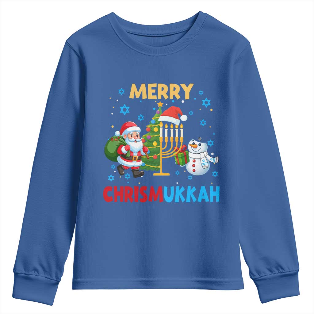 Merry Chrismukkah Youth Sweatshirt Happy Christmas Hanukkah Jewish Santa Snowman - Wonder Print Shop