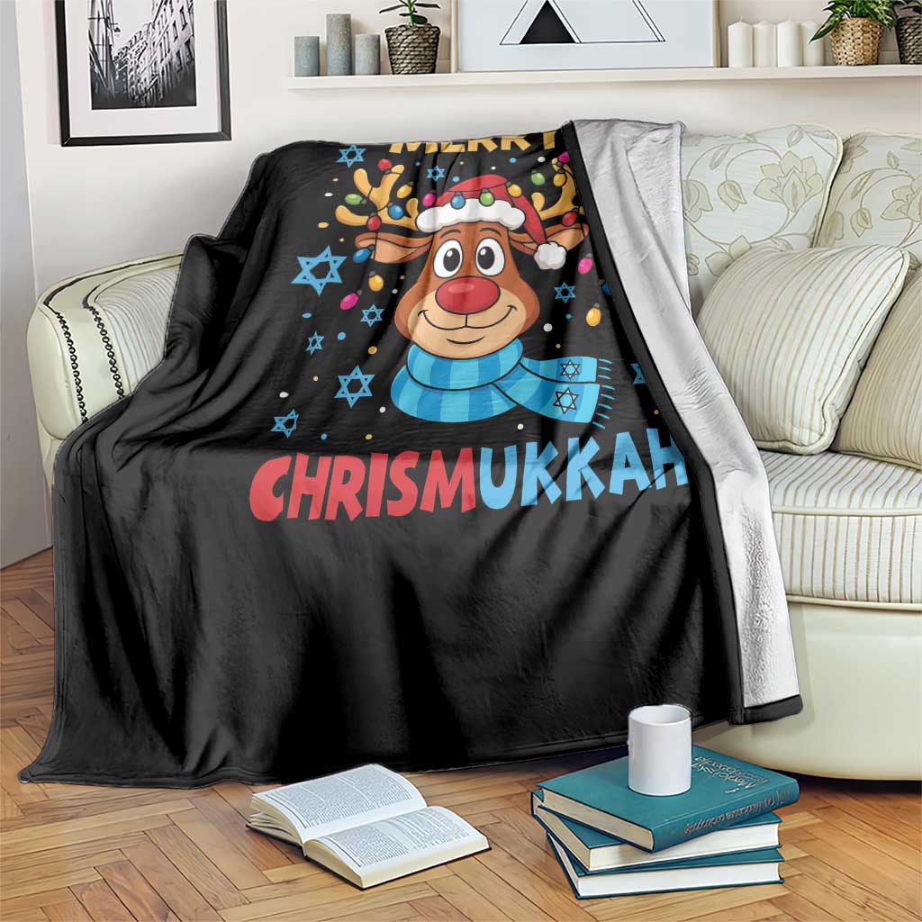 Merry Chrismukkah Throw Blanket Jewish Happy Christmas Hanukkah Reindeer Menorah - Wonder Print Shop