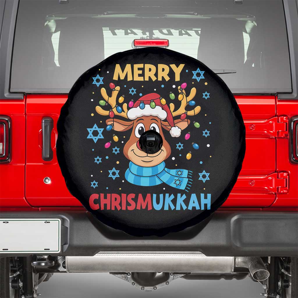 Merry Chrismukkah Spare Tire Cover Jewish Happy Christmas Hanukkah Reindeer Menorah - Wonder Print Shop