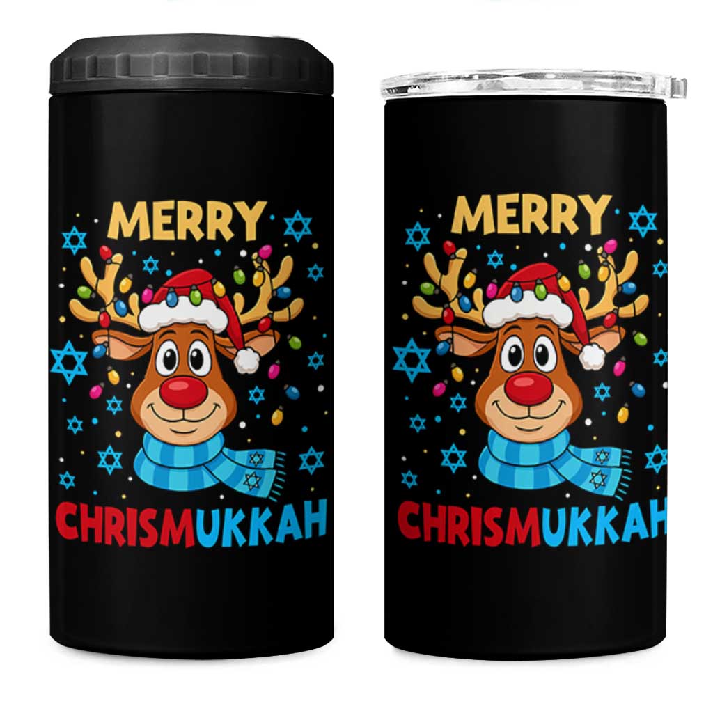 Merry Chrismukkah 4 in 1 Can Cooler Tumbler Jewish Happy Christmas Hanukkah Reindeer Menorah - Wonder Print Shop