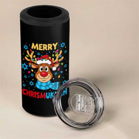 Merry Chrismukkah 4 in 1 Can Cooler Tumbler Jewish Happy Christmas Hanukkah Reindeer Menorah - Wonder Print Shop