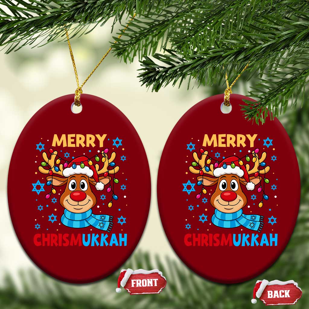 Merry Chrismukkah Ceramic Ornament Jewish Happy Christmas Hanukkah Reindeer Menorah - Wonder Print Shop