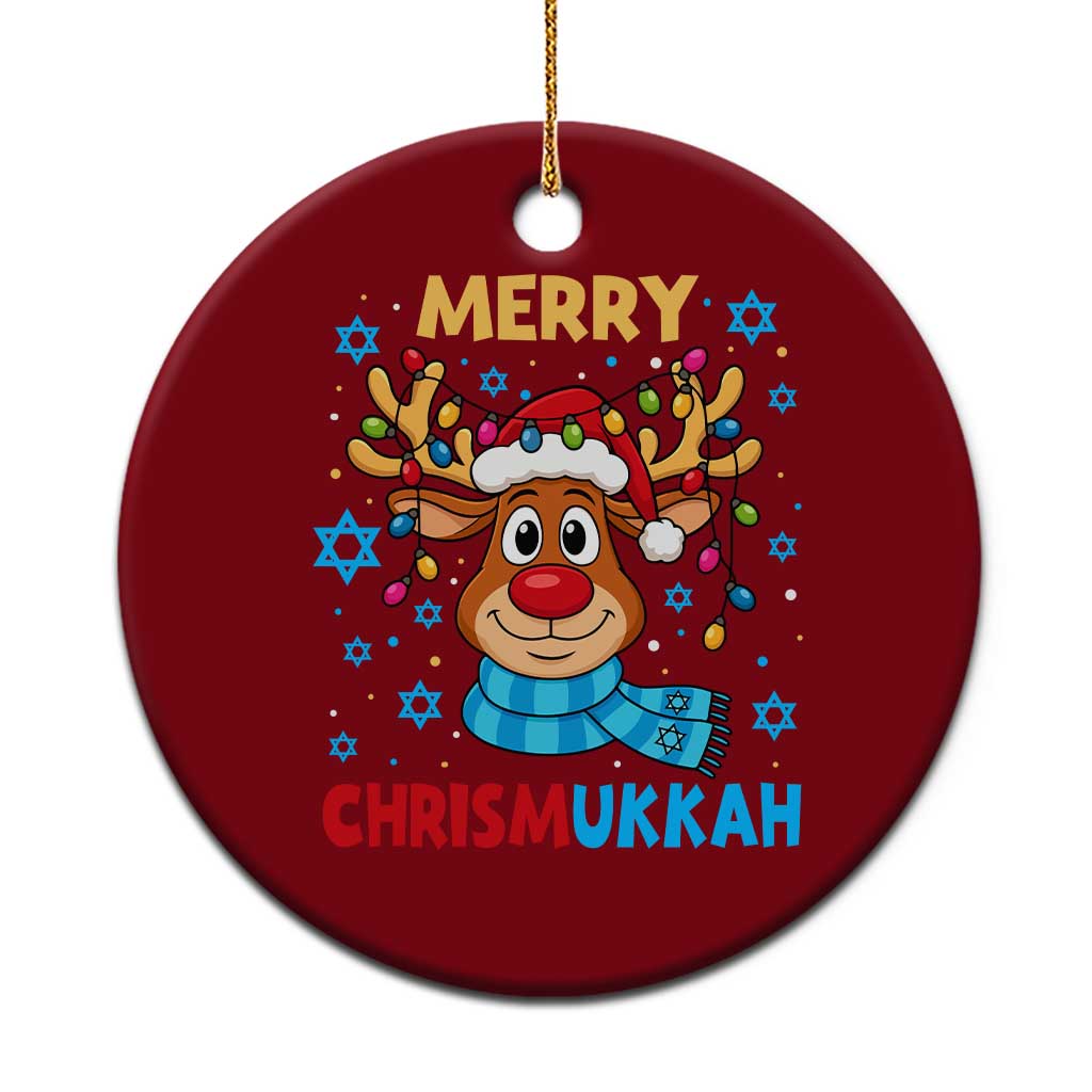 Merry Chrismukkah Ceramic Ornament Jewish Happy Christmas Hanukkah Reindeer Menorah - Wonder Print Shop