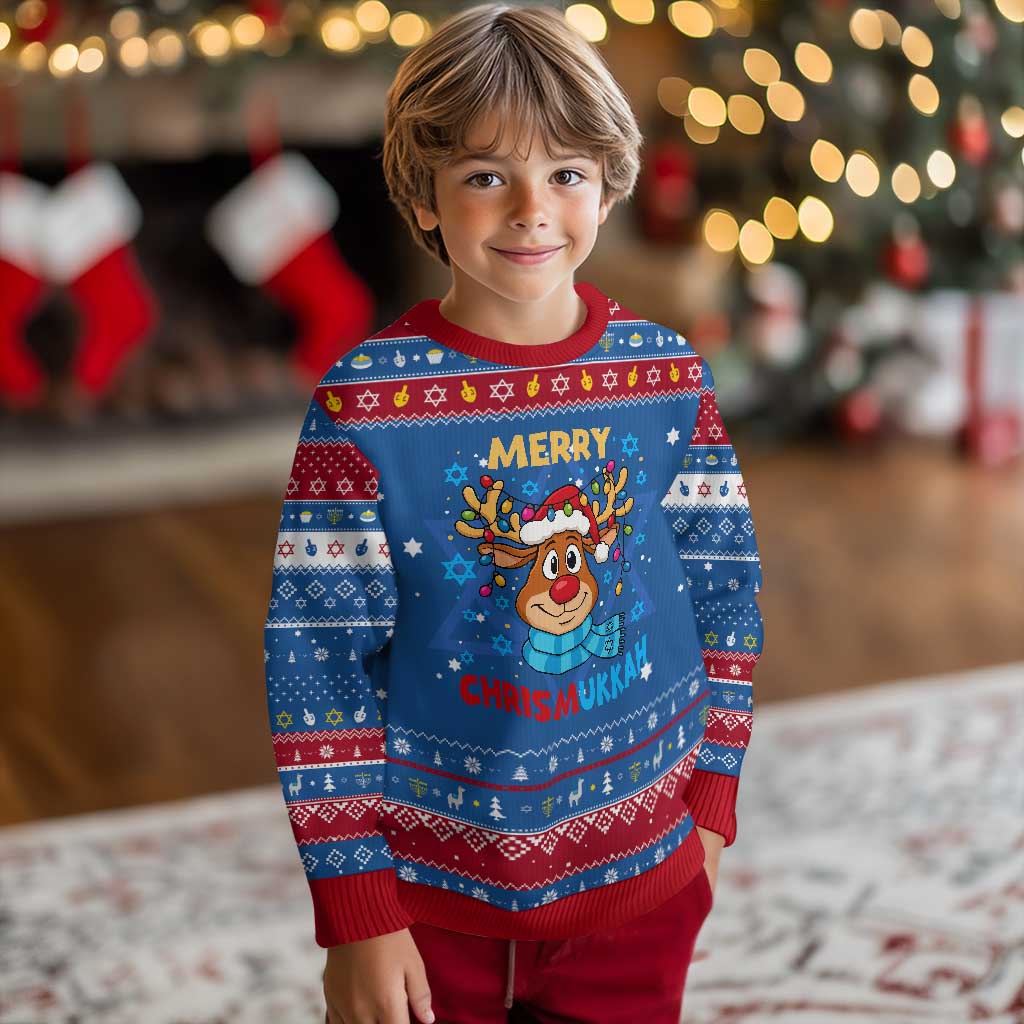 Merry Chrismukkah Hanukkah Ugly Sweater Jewish Happy Christmas Hanukkah Reindeer Menorah - Wonder Print Shop