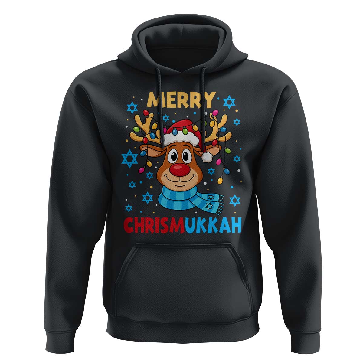 Merry Chrismukkah Hoodie Jewish Happy Christmas Hanukkah Reindeer Menorah - Wonder Print Shop