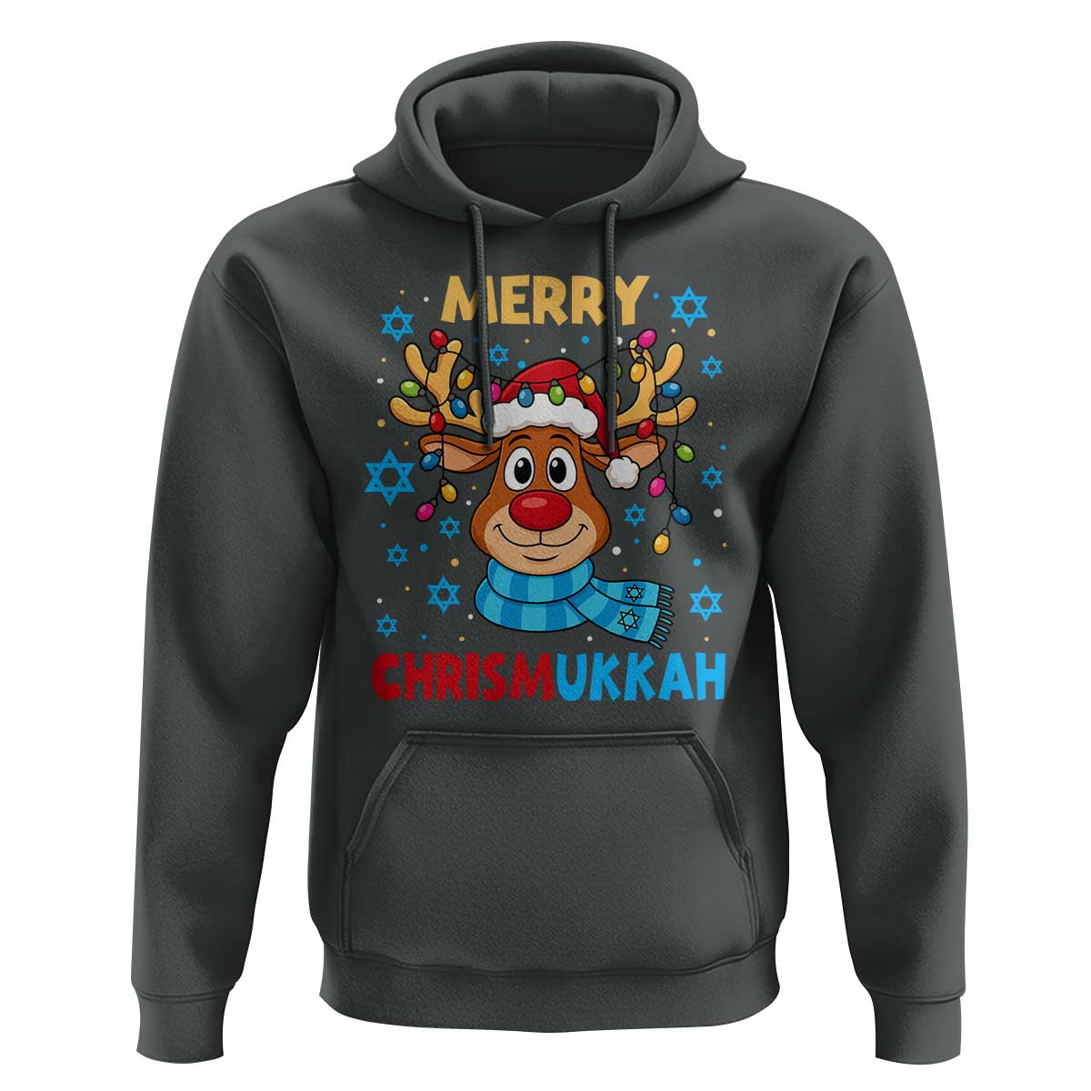 Merry Chrismukkah Hoodie Jewish Happy Christmas Hanukkah Reindeer Menorah - Wonder Print Shop