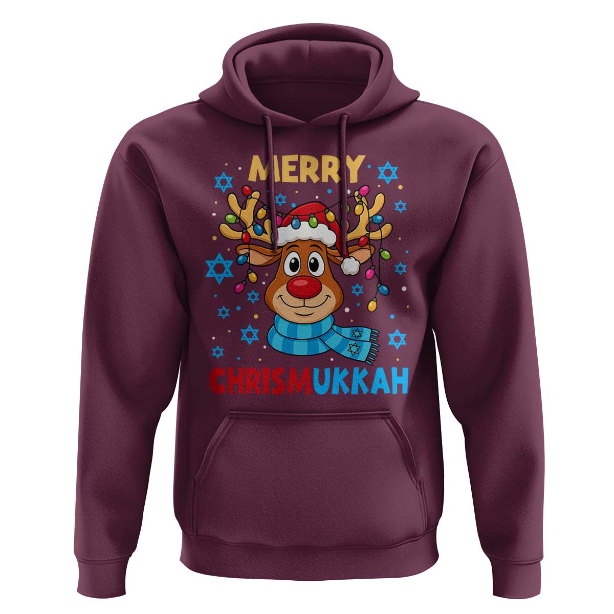 Merry Chrismukkah Hoodie Jewish Happy Christmas Hanukkah Reindeer Menorah - Wonder Print Shop