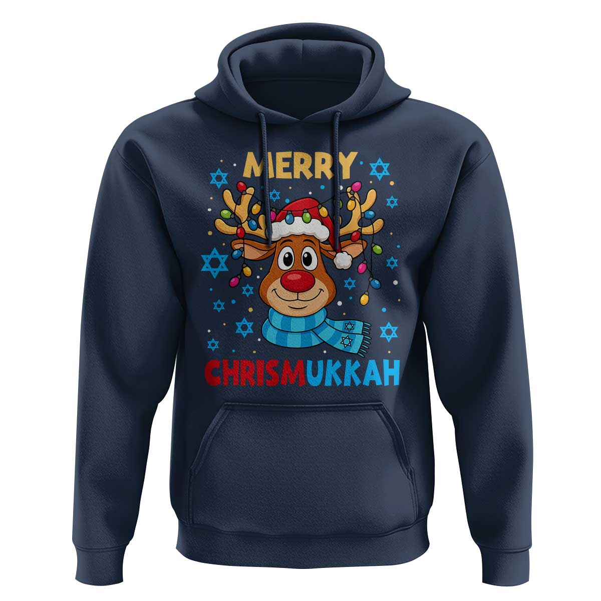 Merry Chrismukkah Hoodie Jewish Happy Christmas Hanukkah Reindeer Menorah - Wonder Print Shop