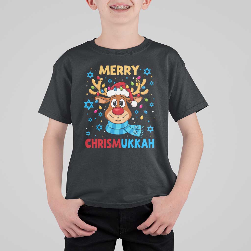 Merry Chrismukkah T Shirt For Kid Jewish Happy Christmas Hanukkah Reindeer Menorah - Wonder Print Shop