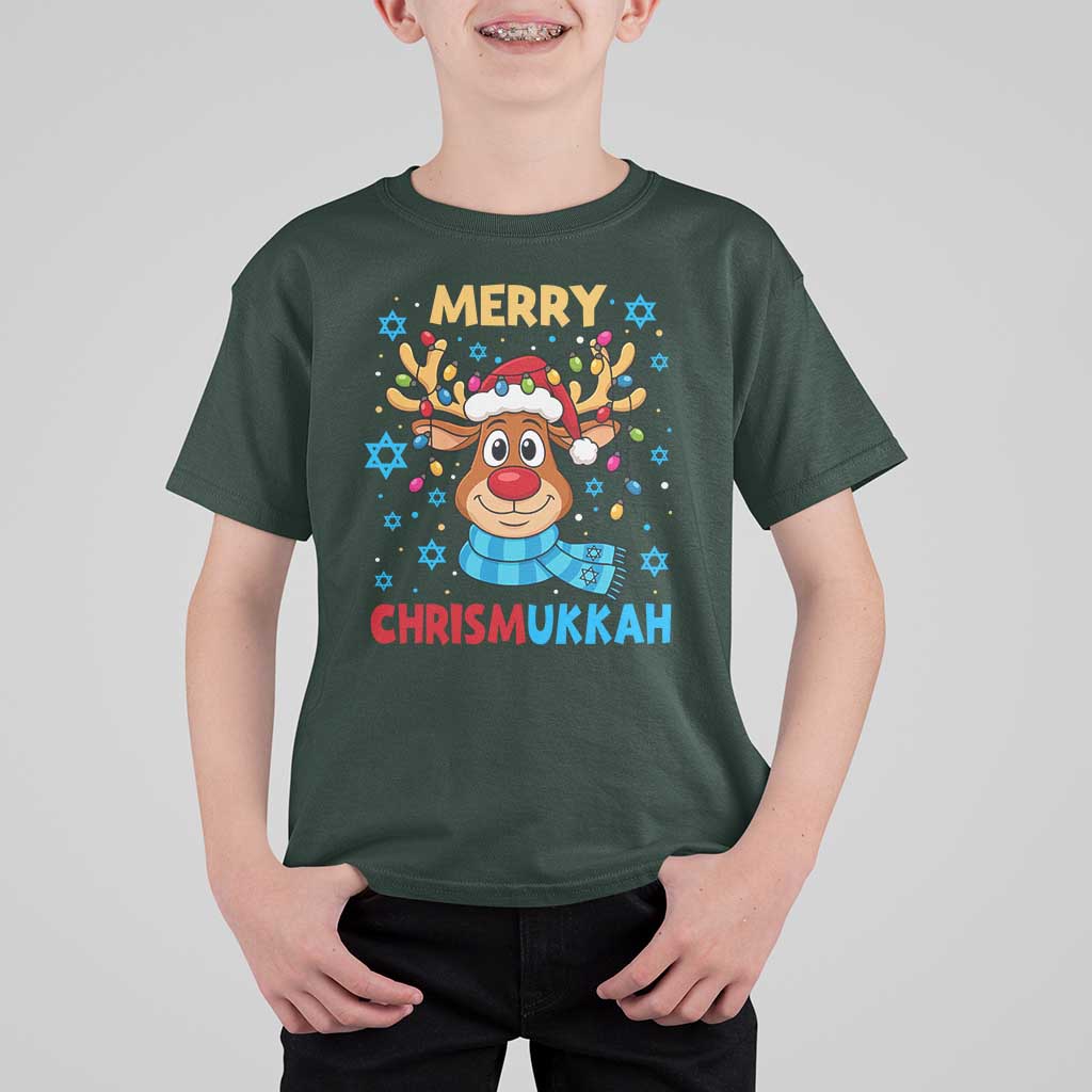 Merry Chrismukkah T Shirt For Kid Jewish Happy Christmas Hanukkah Reindeer Menorah - Wonder Print Shop