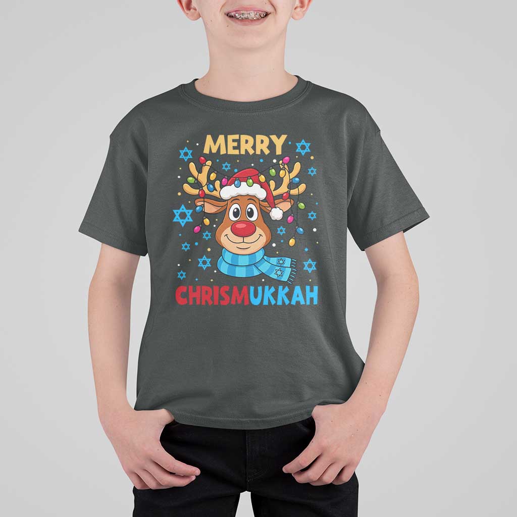 Merry Chrismukkah T Shirt For Kid Jewish Happy Christmas Hanukkah Reindeer Menorah - Wonder Print Shop