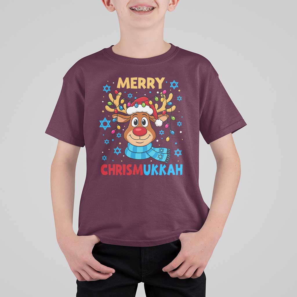 Merry Chrismukkah T Shirt For Kid Jewish Happy Christmas Hanukkah Reindeer Menorah - Wonder Print Shop