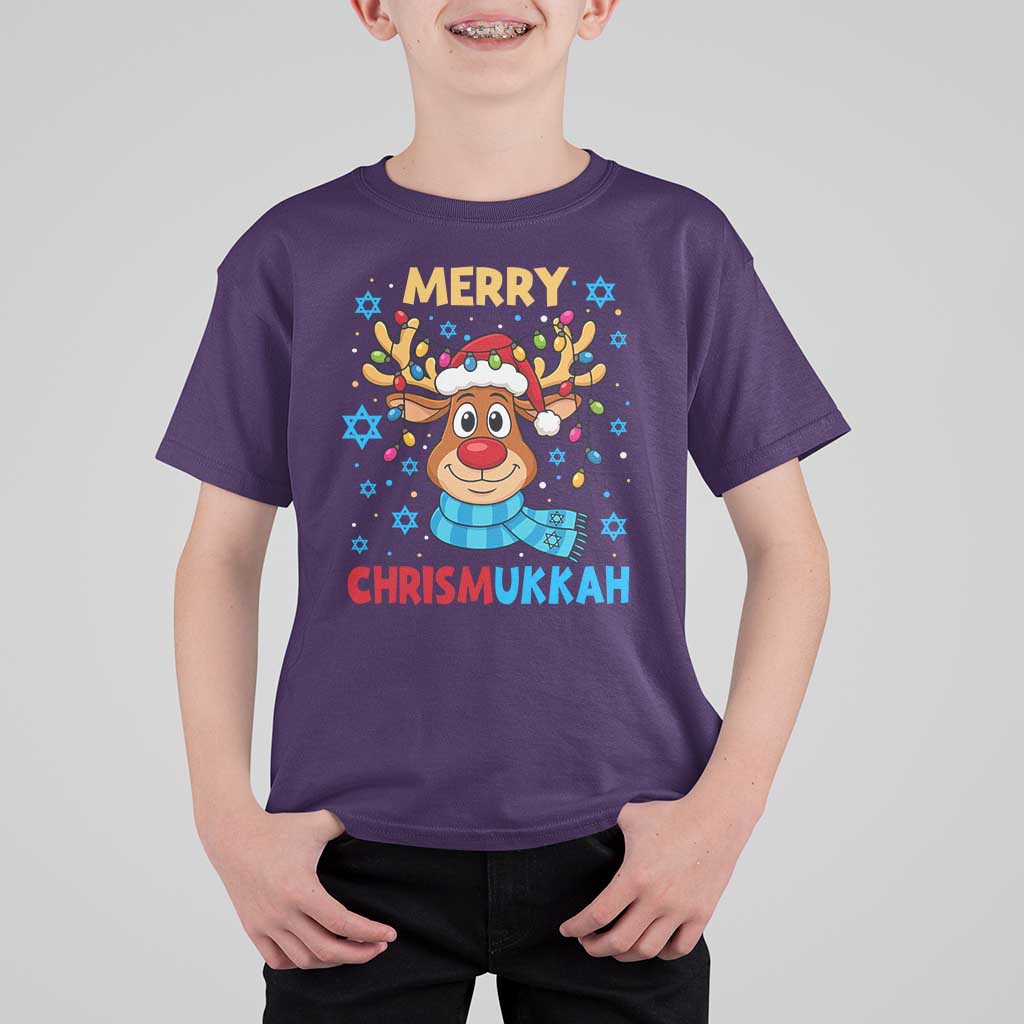 Merry Chrismukkah T Shirt For Kid Jewish Happy Christmas Hanukkah Reindeer Menorah - Wonder Print Shop