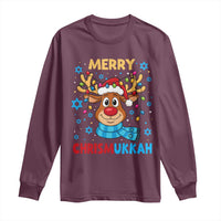 Merry Chrismukkah Long Sleeve Shirt Jewish Happy Christmas Hanukkah Reindeer Menorah - Wonder Print Shop