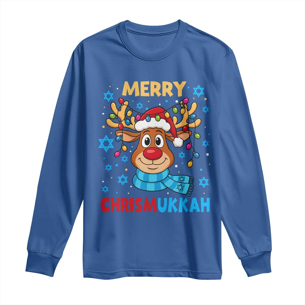 Merry Chrismukkah Long Sleeve Shirt Jewish Happy Christmas Hanukkah Reindeer Menorah - Wonder Print Shop