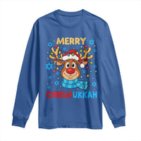 Merry Chrismukkah Long Sleeve Shirt Jewish Happy Christmas Hanukkah Reindeer Menorah - Wonder Print Shop