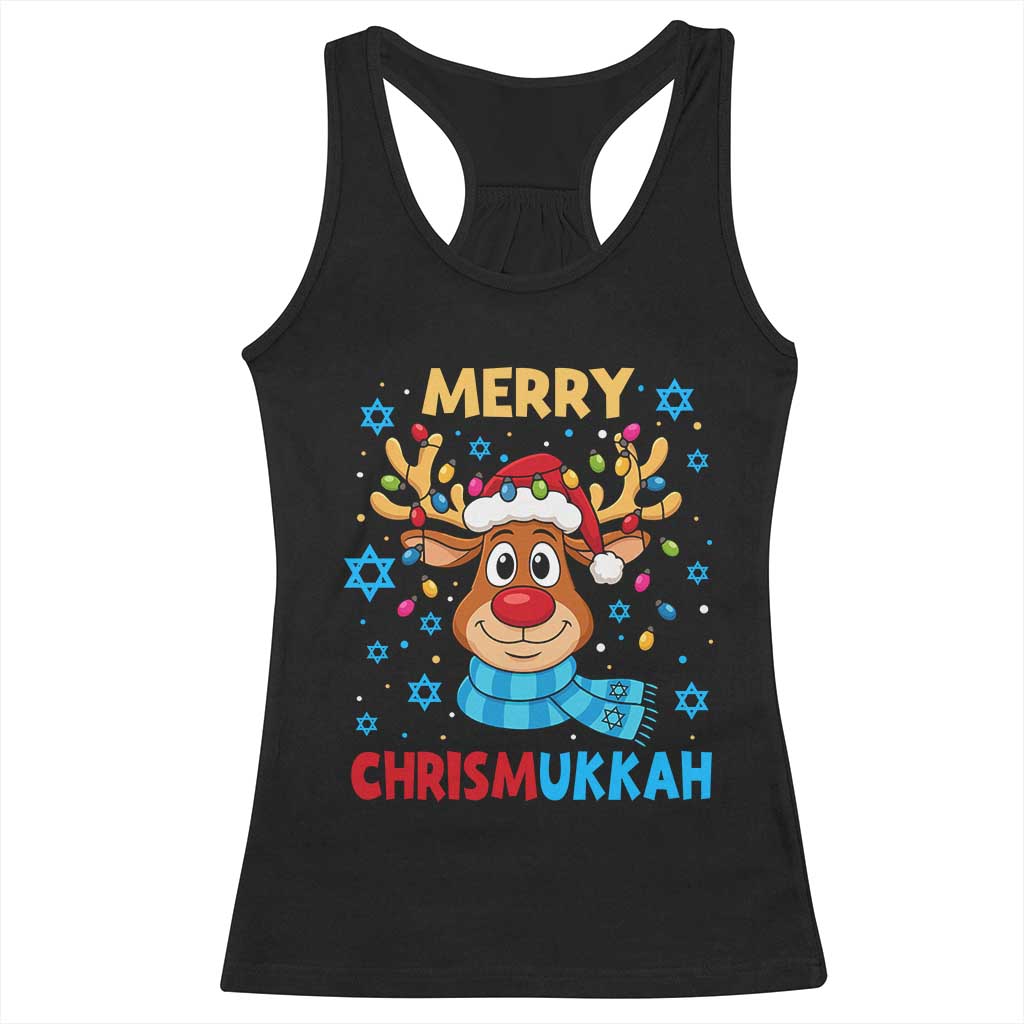 Merry Chrismukkah Racerback Tank Top Jewish Happy Christmas Hanukkah Reindeer Menorah - Wonder Print Shop