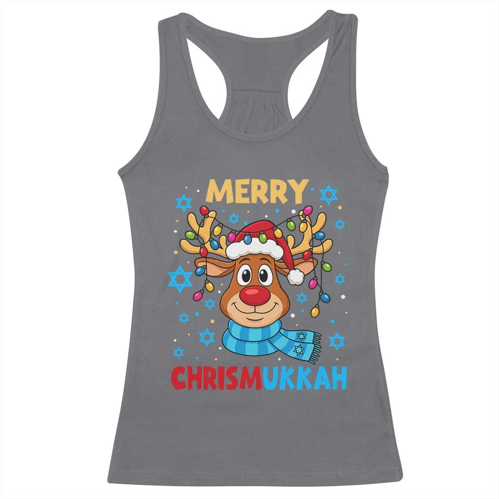 Merry Chrismukkah Racerback Tank Top Jewish Happy Christmas Hanukkah Reindeer Menorah - Wonder Print Shop