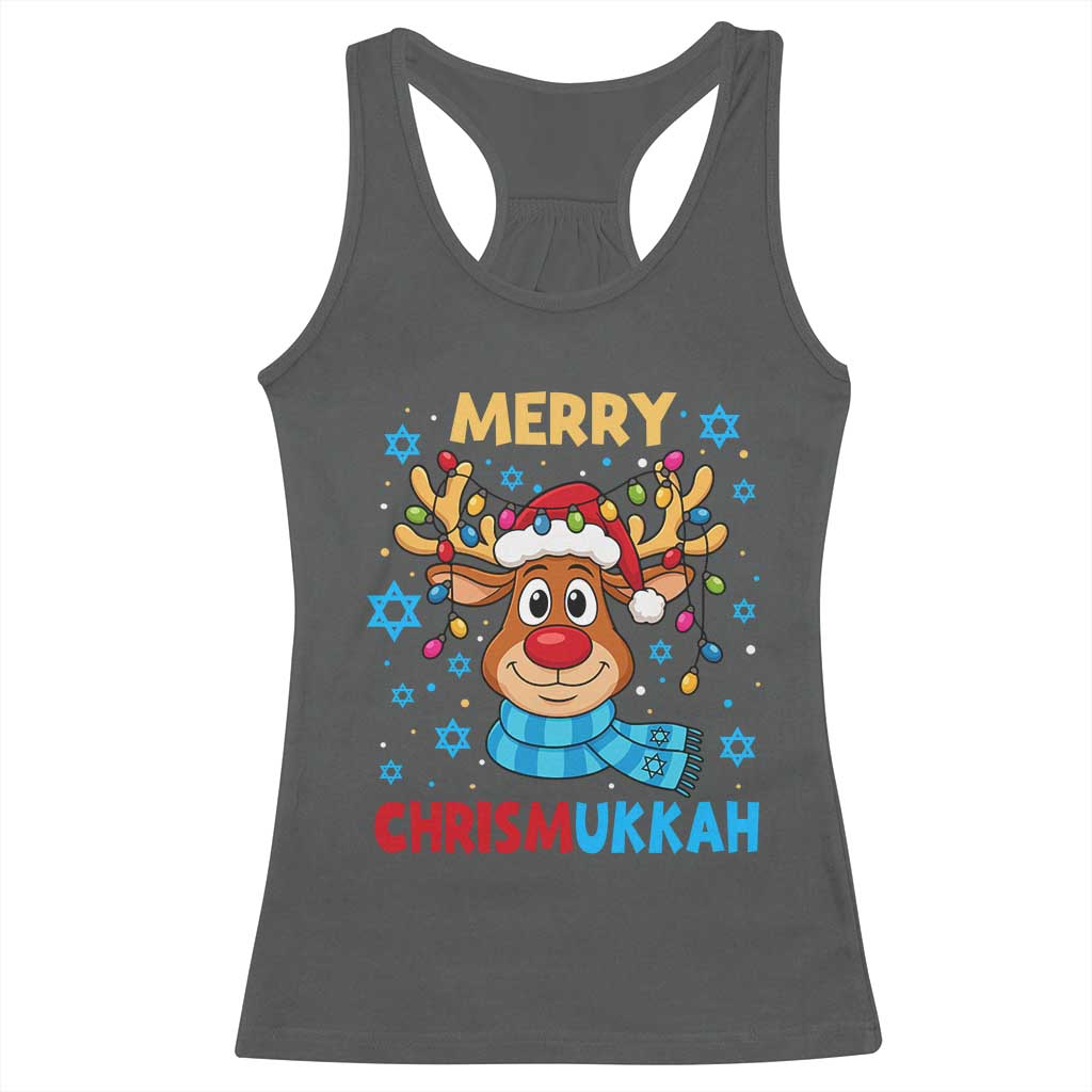 Merry Chrismukkah Racerback Tank Top Jewish Happy Christmas Hanukkah Reindeer Menorah - Wonder Print Shop