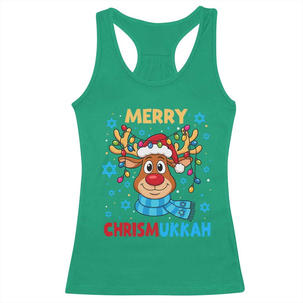 Merry Chrismukkah Racerback Tank Top Jewish Happy Christmas Hanukkah Reindeer Menorah - Wonder Print Shop