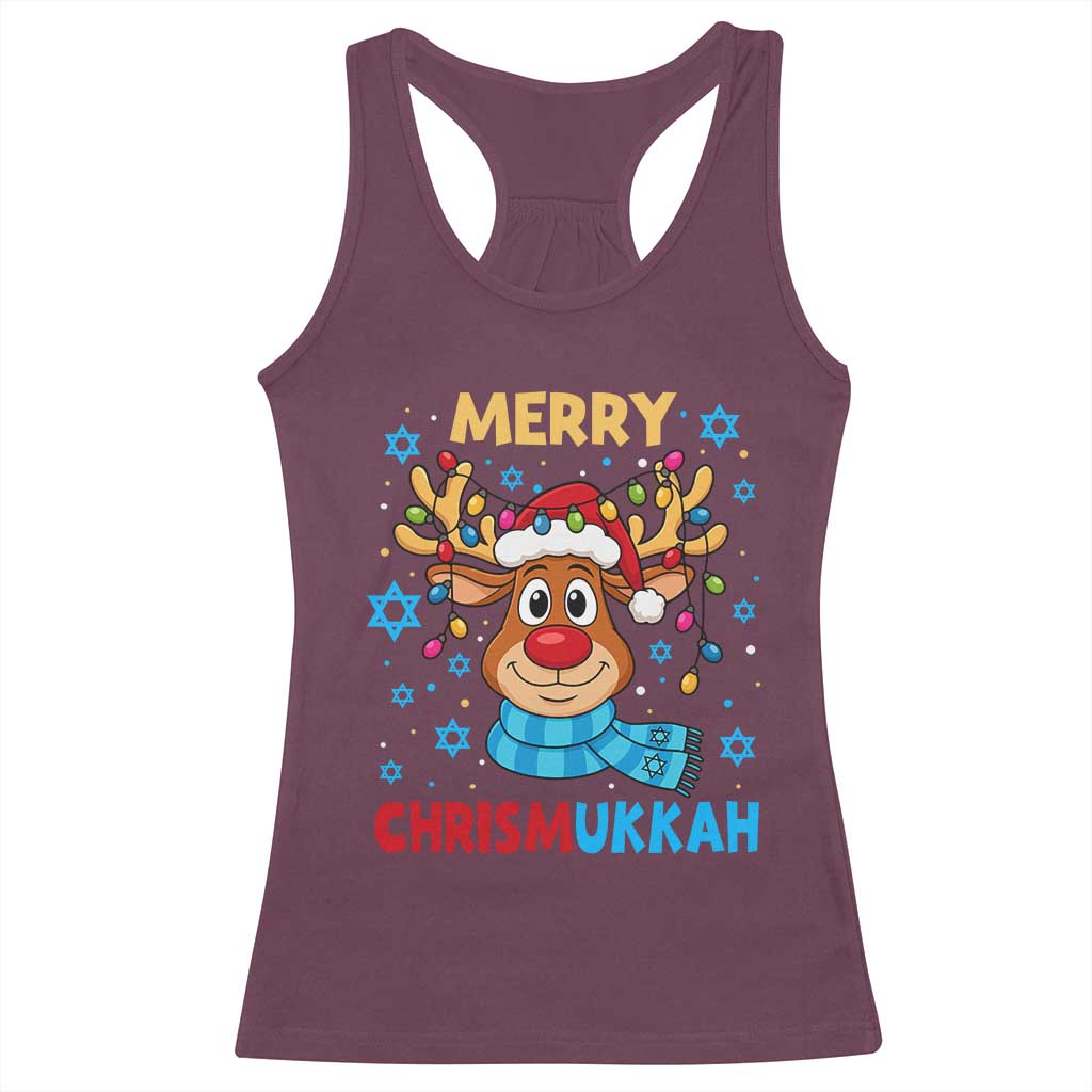 Merry Chrismukkah Racerback Tank Top Jewish Happy Christmas Hanukkah Reindeer Menorah - Wonder Print Shop