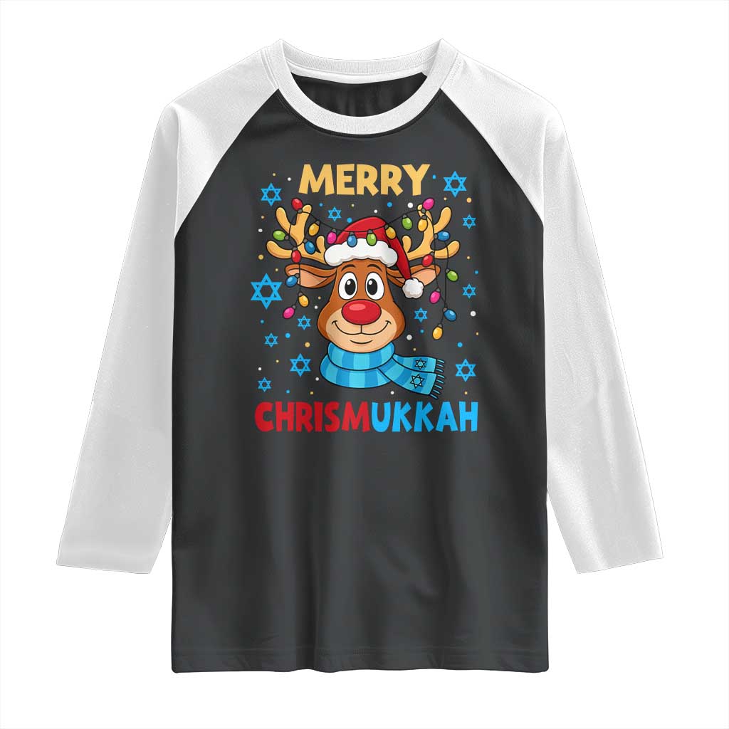Merry Chrismukkah Raglan Shirt Jewish Happy Christmas Hanukkah Reindeer Menorah - Wonder Print Shop