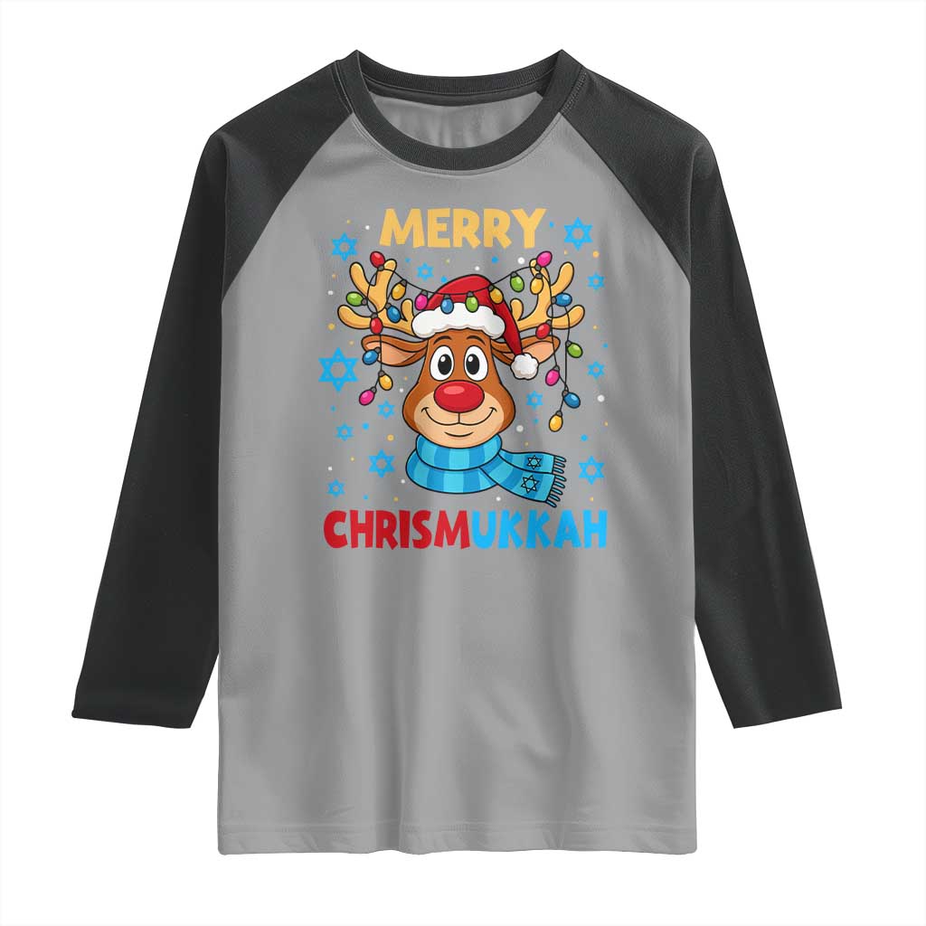 Merry Chrismukkah Raglan Shirt Jewish Happy Christmas Hanukkah Reindeer Menorah - Wonder Print Shop