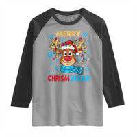 Merry Chrismukkah Raglan Shirt Jewish Happy Christmas Hanukkah Reindeer Menorah - Wonder Print Shop