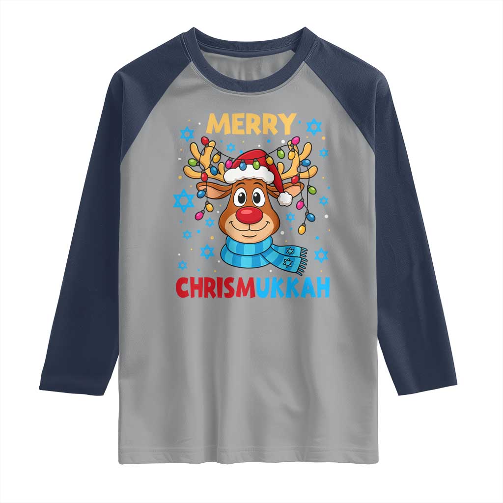 Merry Chrismukkah Raglan Shirt Jewish Happy Christmas Hanukkah Reindeer Menorah - Wonder Print Shop