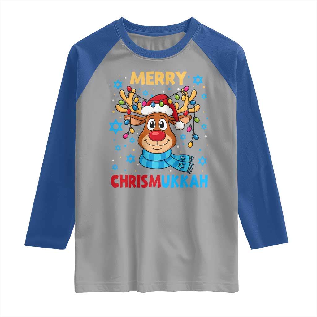 Merry Chrismukkah Raglan Shirt Jewish Happy Christmas Hanukkah Reindeer Menorah - Wonder Print Shop